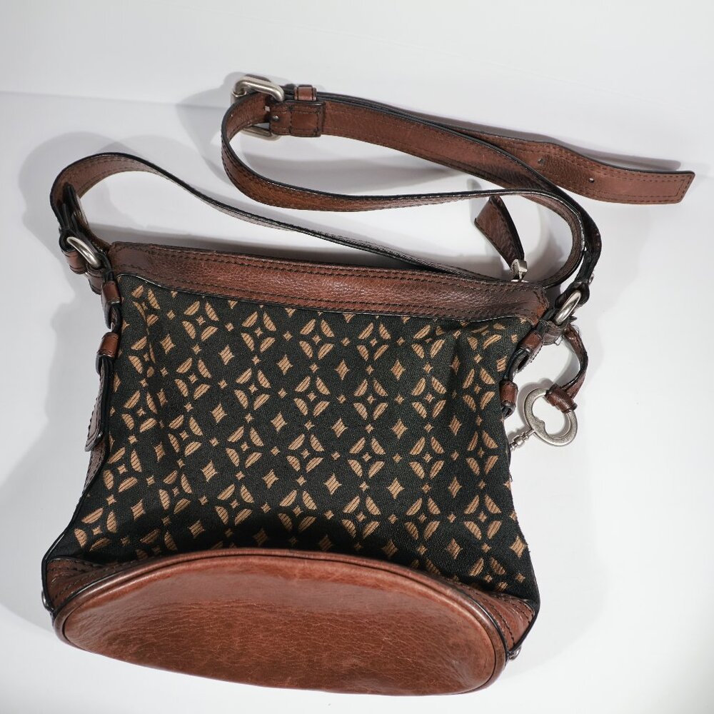 Fossil Maddox Black Leather & Canvas Messenger Crossbody Shoulder Bag Traveler